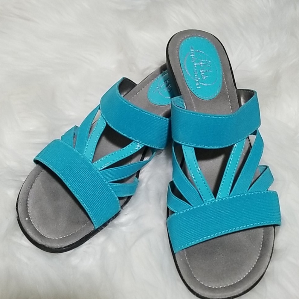 LifeStride Women TANNER Open Casual Slide Sandal In Turquois. Size 8.5